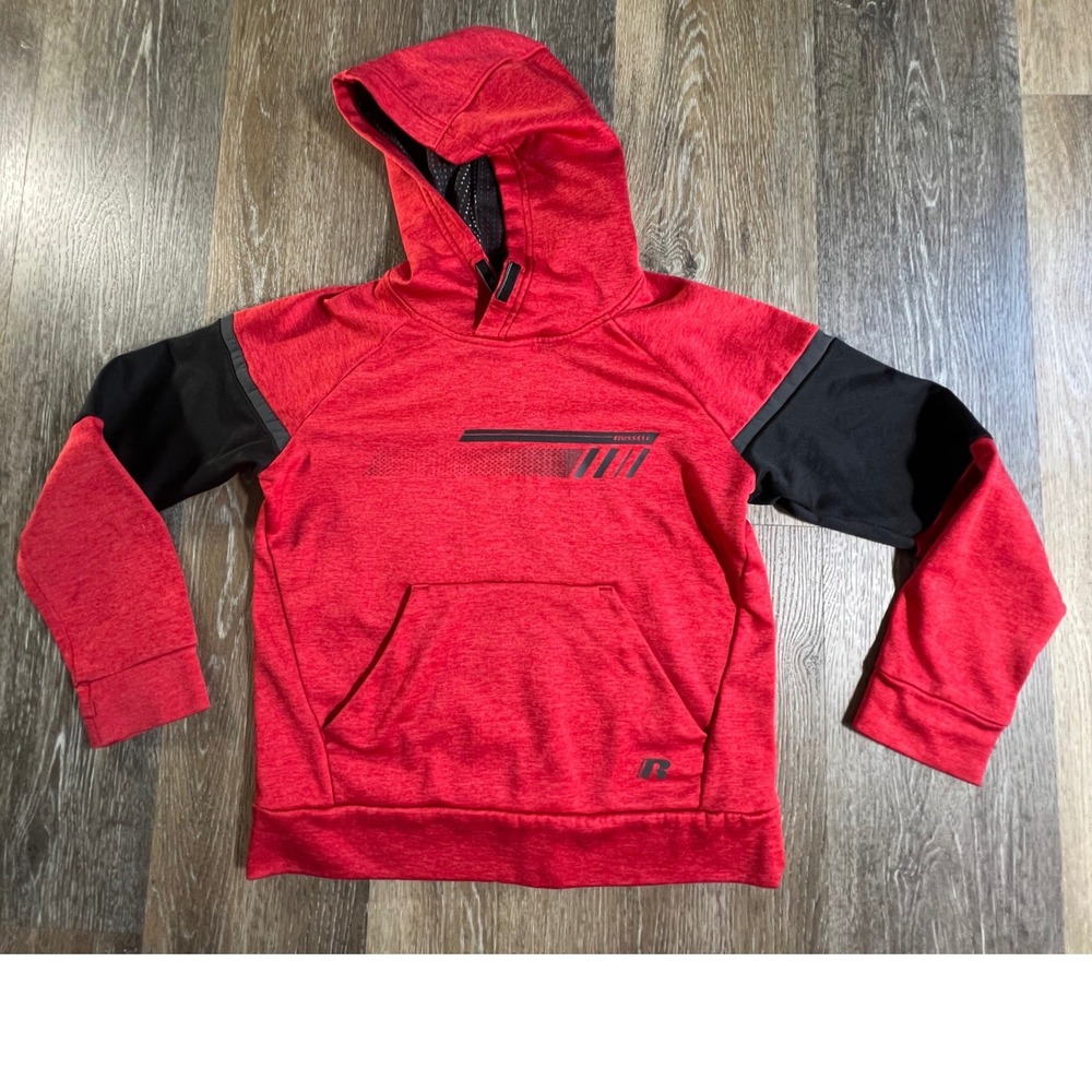 Russell Hoodie Kids Small Red Black Dri-Power 360 Pullover Sweatshirt